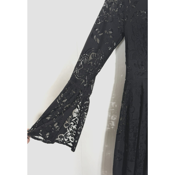 Free People Lace Lovers Folk Song Mini Dress 12 Black Whimsigoth Dark Coquette - Picture 7 of 12
